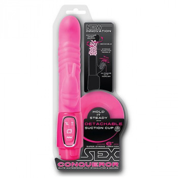 Розовый реалистичный вибратор Sex Conqueror Spiral Motion Duo Vibe - 21 см.