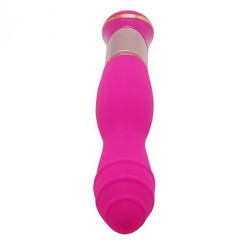Ярко-розовый вибратор с ротацией Ecstasy Deluxe Rippled Vibe - 20 см.