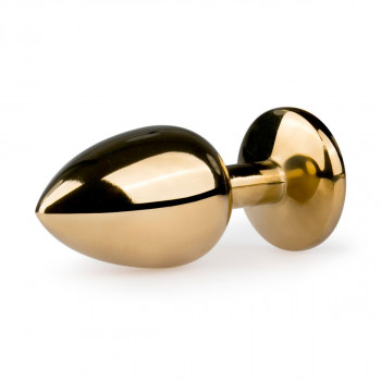 Золотистая анальная пробка с фиолетовым кристаллом Metal Butt Plug - 7,2 см.