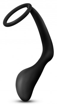 Черное эрекционное кольцо с анальным стимулятором Platinum Cock Ring Plug