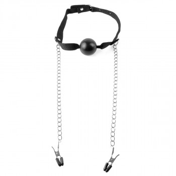 Черный кляп Ball Gag & Nipple Clamps с зажимами на соски