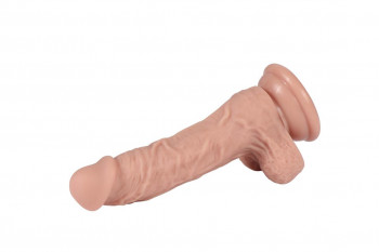Реалистичный силиконовый фаллоимитатор Real с мошонкой на присоске - 17 см.