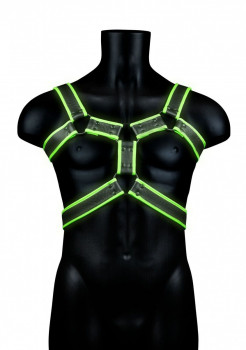 Стильная портупея Body Harness с неоновым эффектом - размер S-M, черный с зеленым