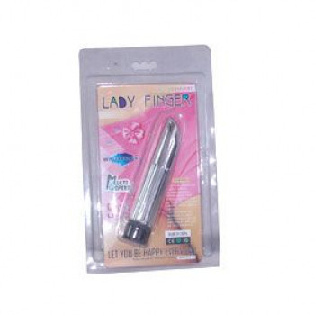 Гладкий серебристый вибратор Lady finger - 13,6 см.