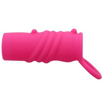 Розовая насадка-эректор с подхватом мошонки Neon Sensation Ribbed Sleeve