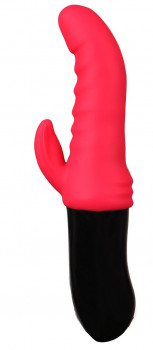 Красный вибростимулятор-кролик Ribbed Punch - 23,7 см.