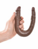 Коричневый двусторонний фаллоимитатор U-Shaped Small Double Trouble - 33,5 см.