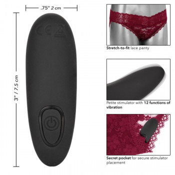 Кружевные трусики с клиторальным вибратором Remote Control Panty Set L/XL, малиновый с чёрным
