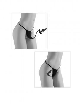Черные трусики Remote Bowtie Bikini S-M-L с вибрацией и анальным стимулятором, черный