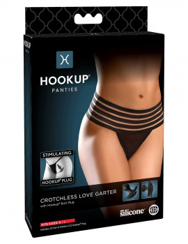 Черные трусики Crotchless Love Garter S-M-L с анальной пробкой, черный