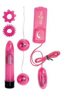 Набор Clear Vibratorkit: вибратор, вагинальные шарики, 2 эрекционных кольца и виброяйцо