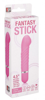 Розовый мини-вибратор с увеличенной головкой и рёбрами Neon Fantasy Stick Pink - 11 см.