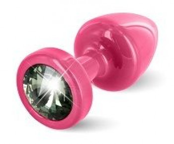 Розовая пробка с чёрным кристаллом Anni round Pink T1 Black Diamond - 6 см.