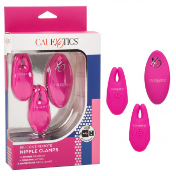 Розовые зажимы для сосков с дистанционным управлением Silicone Remote Nipple Clamps