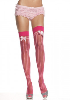 Чулочки в полоску с имитацией подвязок Sheer Pin Stripe Thigh Highs, телесный с черным