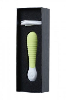 Лаймовый мини-вибратор S-Hande Mini 2 с ребрами - 11,8 см.