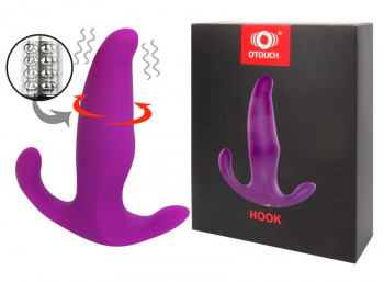 Лиловая анальная втулка Hook с вибрацией и вращеним шариков - 13,3 см.