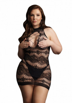 Мини-платье с кружевным рисунком Criss Cross Neck Mini Dress, черный