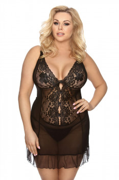 Сексуальная сорочка Vela с кружевом и оборкой, черный