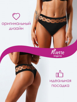 Стильные высокие трусики-стринги с перфорацией + презервативы, черный