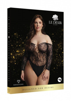 Эффектное боди Wonder Rhinestone Bodysuit с длинным рукавом, черный