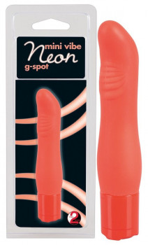 Оранжевый мини-вибратор Mini Vibe Neon с ребристым выступом - 11 см.