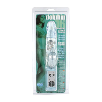 Нежно-голубой вибратор Dolphin с клиторальным отростком - 20 см.