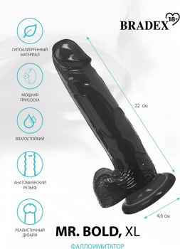 Черный реалистичный фаллоимитатор Mr. Bold XL - 22 см.