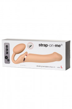 Телесный безремневой вибрострапон Vibrating Bendable Strap-On - size L