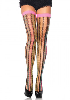 Яркие чулки в полосочку от Leg Avenue Rainbow Thorn с однотонной резиночкой, красный