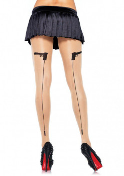 Оригинальные колготки Gun Backseam Leg Avenue с пистолетами, телесный с черным