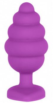 Фиолетовая анальная пробка Regular Ribbed Diamond Heart Plug - 7 см.