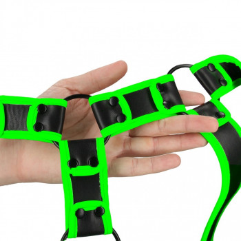 Стильная портупея Body Harness с неоновым эффектом - размер L-XL, черный с зеленым