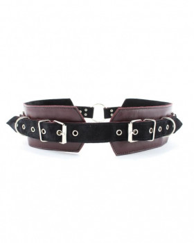 Бордовый пояс с колечками для крепления наручников Maroon Leather Belt, бордовый