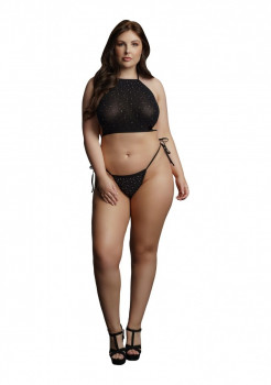 Стильный комплект Festive Rhinestone Top and Thong со стразами, черный