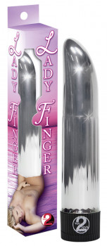 Серебристый вибратор Ladyfinger со скошенным кончиком - 13 см.