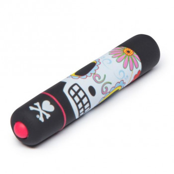 Чёрная вибропуля с раскрашенным черепом Mini Bullet Vibrator Dia DE Los Muertos