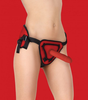 Красный страпон Deluxe Silicone Strap On 8 Inch - 20 см.