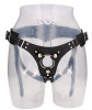 Черные трусики O-ring для страпона Leather Strap-on Harness