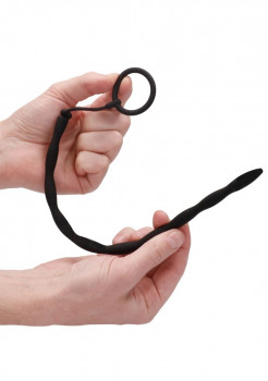 Черный стимулятор уретры с кольцом на головку Silicone Plug & Cock Ring Set