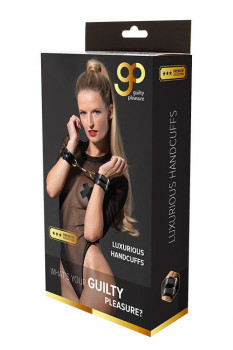 Черные наручники Premium Handcuff With Hook с золотистой перемычкой