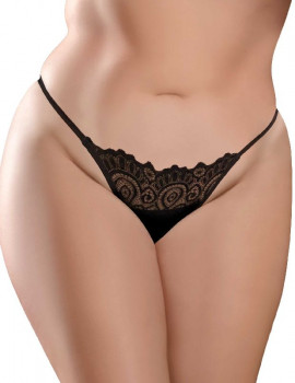 Черные трусики Remote Lace Peek-a-Boo XL-Xxl с вибрацией и анальным стимулятором, черный
