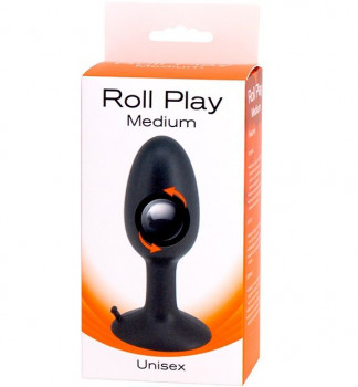 Чёрная анальная втулка со смещенным центром тяжести Roll Play Medium - 9 см.