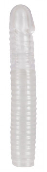 Прозрачная рифленая вибронасадка Vibrating Sleeve - 22,5 см.