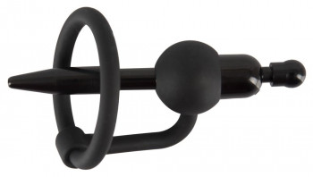 Черный силиконовый дилятор с вибрацией и кольцом PenisPlug with a Glans Ring & Vibration