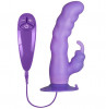 Фиолетовый вибратор с клиторальным отростком и присоской Purrfect Silicone Suction Cup Duo Vibe - 18 см.