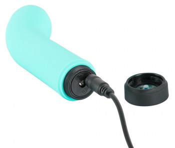 Бирюзовый мини-вибратор с загнутой головкой Power Vibe Curvy - 12 см.