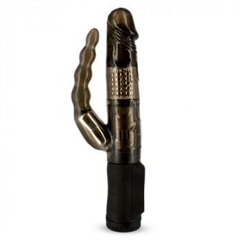 Дымчатый вибратор с анальным хвостом Double Vibe Black Roger - 21 см.