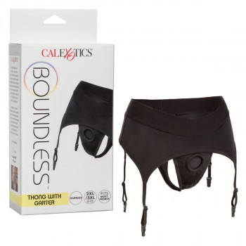 Черные трусики для страпона Thong with Garter размера 2XL/3XL, черный