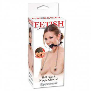 Черный кляп Ball Gag & Nipple Clamps с зажимами на соски